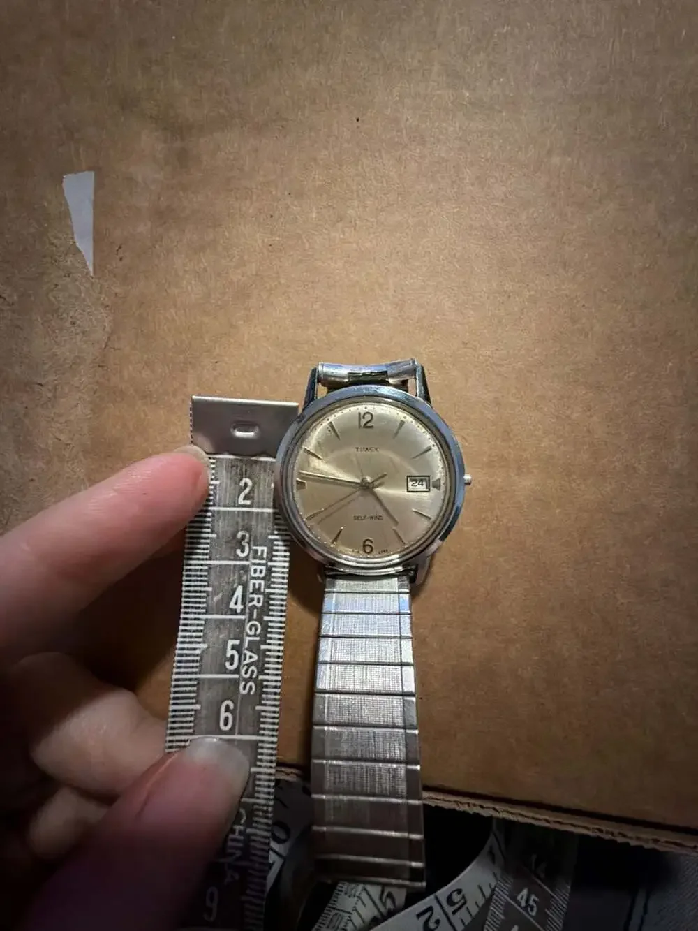 Vintage Timex Self-Wind Mens Watch 4114 3265 Speidel Band Missing Crown Repair